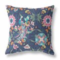 Homeroots 16 in. Navy & Pink Peacock Indoor & Outdoor Zip Throw Pillow Blue & Pink 411300